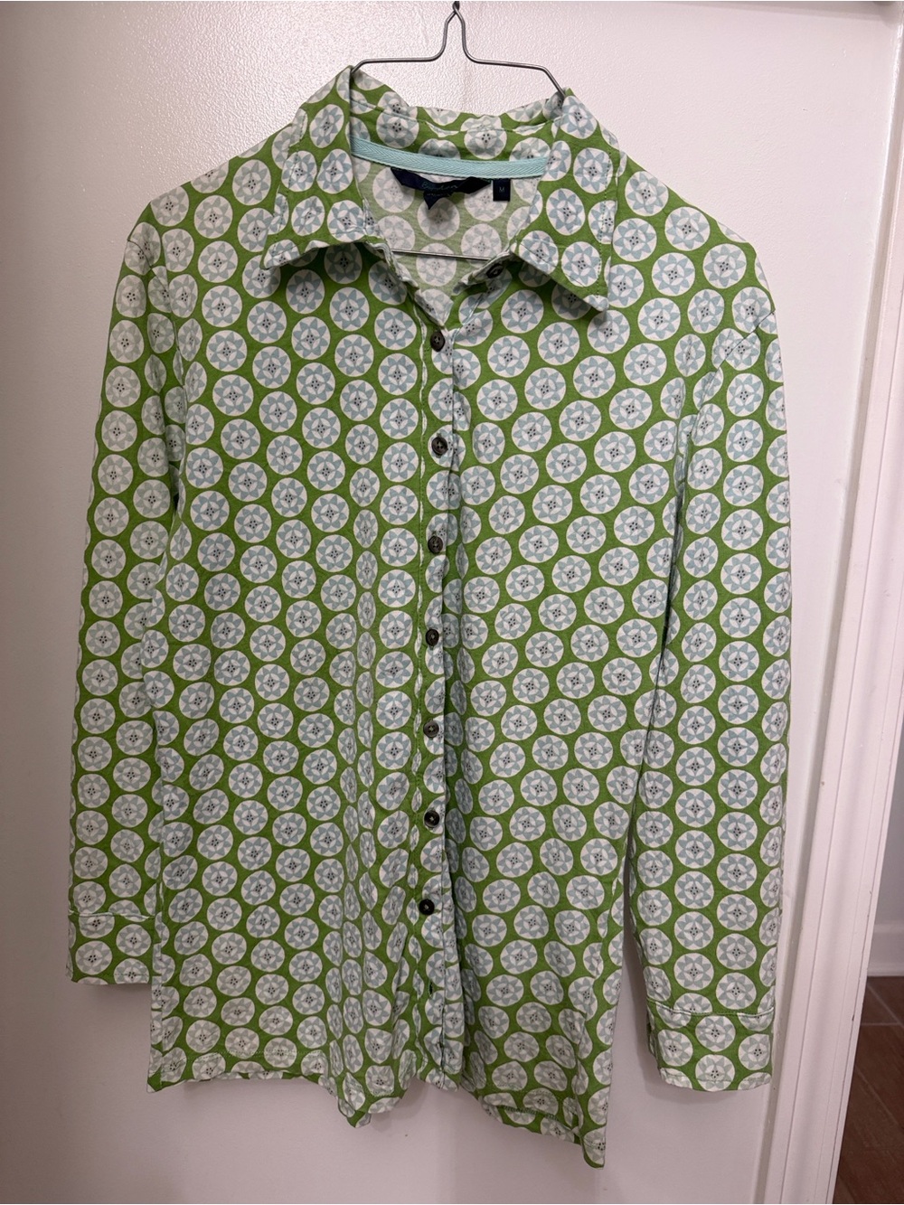 Boden, fun geometric button up. Size M.